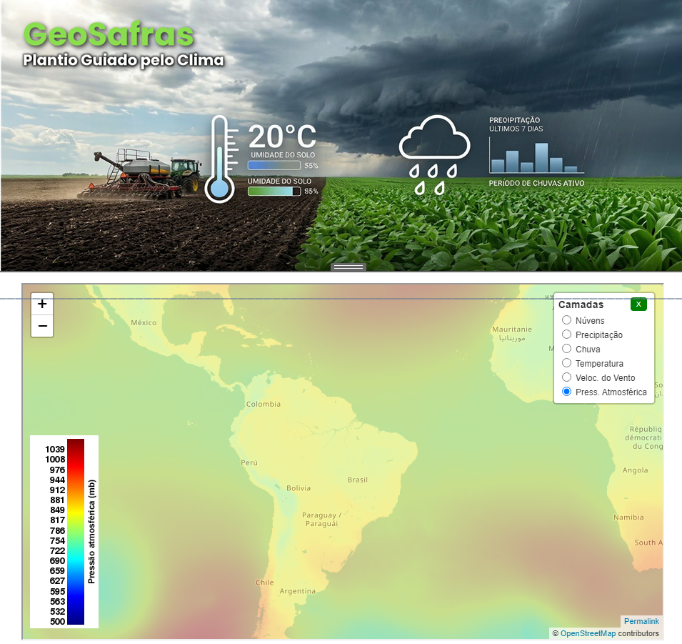 Mapa de pressão atmosférica em tempo real GeoSafras